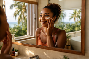 Lea, utilise des produits cosmétiques CBD le matin