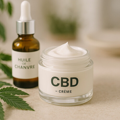 Gros plan sur un pot de crème au CBD et une huile de chanvre